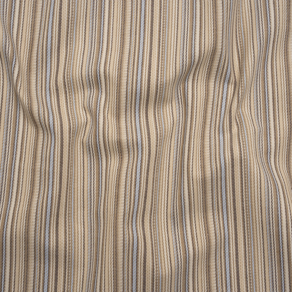 Stretch Cotton Twill - Tan, Light Blue and Dark Brown Barcode Stripes - Deadstock - Joann Fabrics