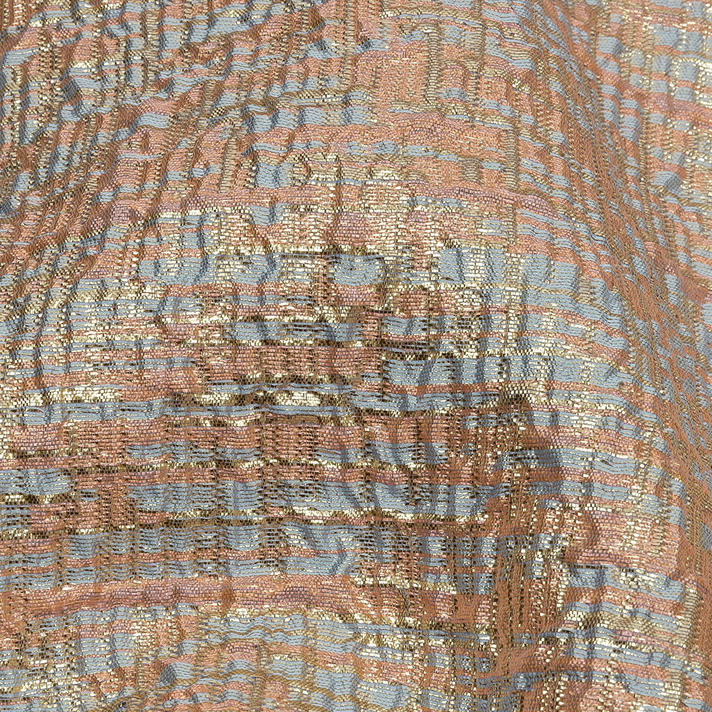 Metallic Gold, Pink and Pale Blue Crosshatched Lines Luxury Brocade - Joann Fabrics