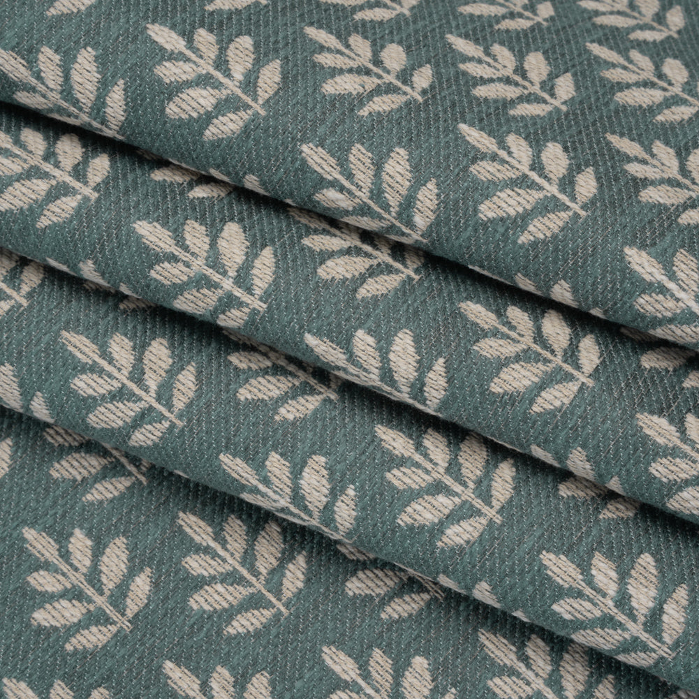Polyester and Cotton Twill Jacquard - Teal Lines of Leaves - British Imported - Joann Fabrics