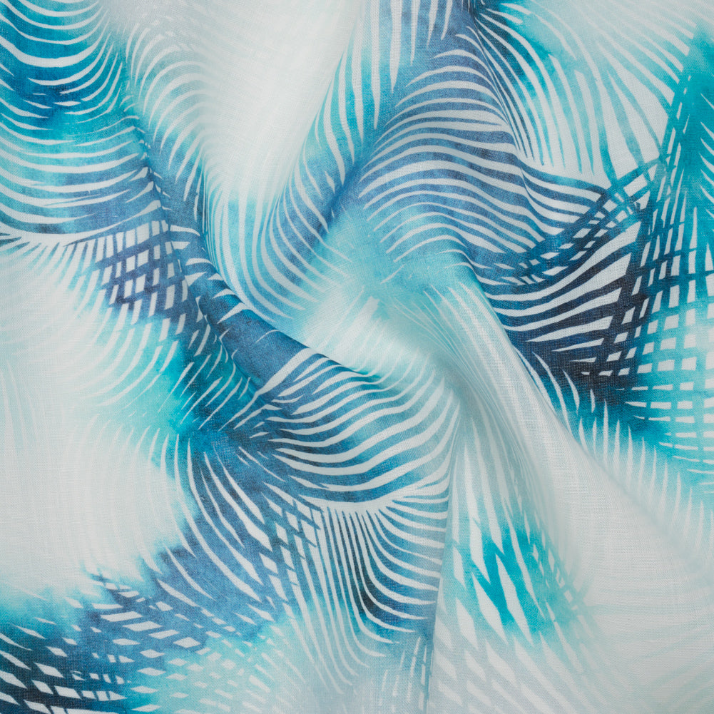 Medium Weight Linen Woven Print - Sahara Blue and White Palm Leaves - Joann Fabrics