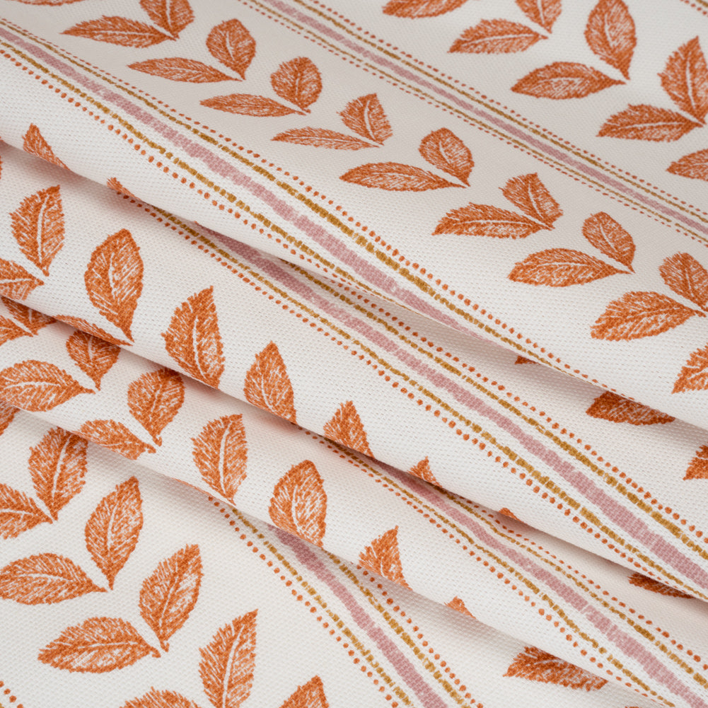 Cotton Canvas Print - Tangerine Leaves and Stripes - British Imported - Joann Fabrics