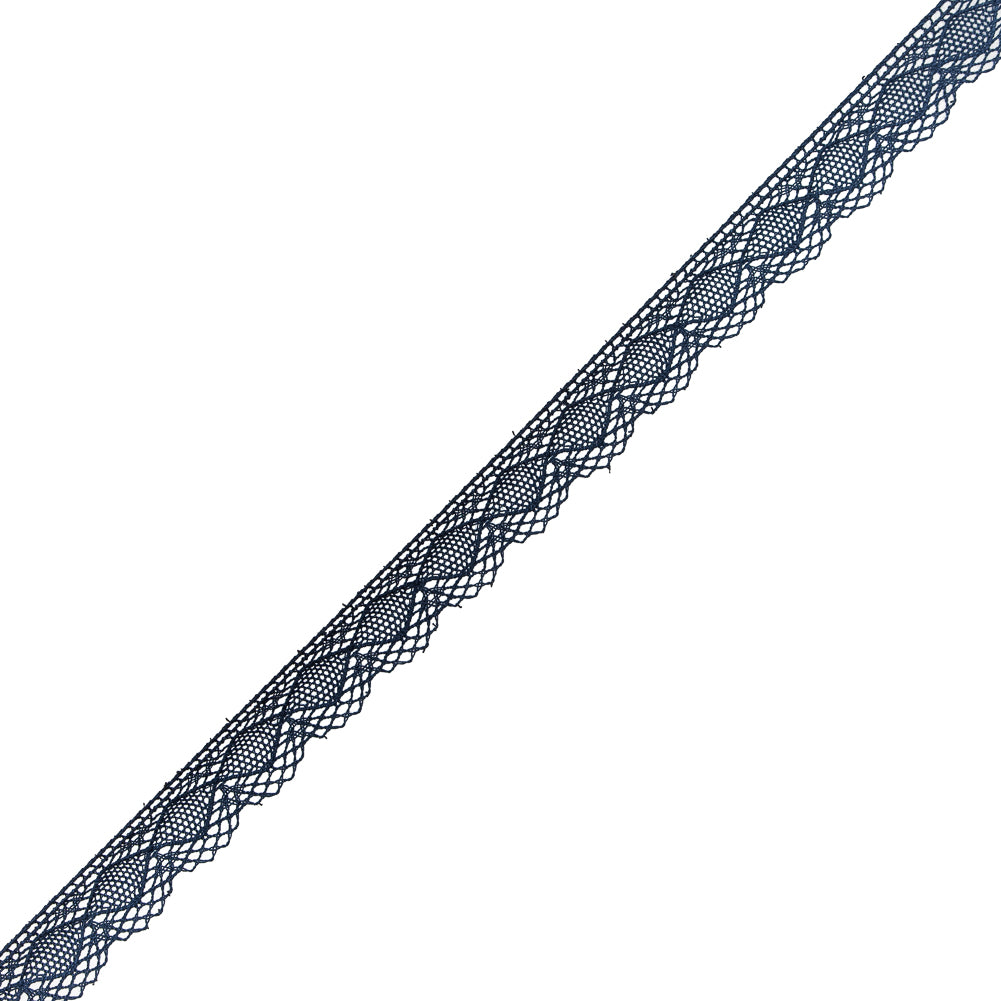 European Navy Crochet Lace Cotton Trim with Scalloped Edge - 3/4