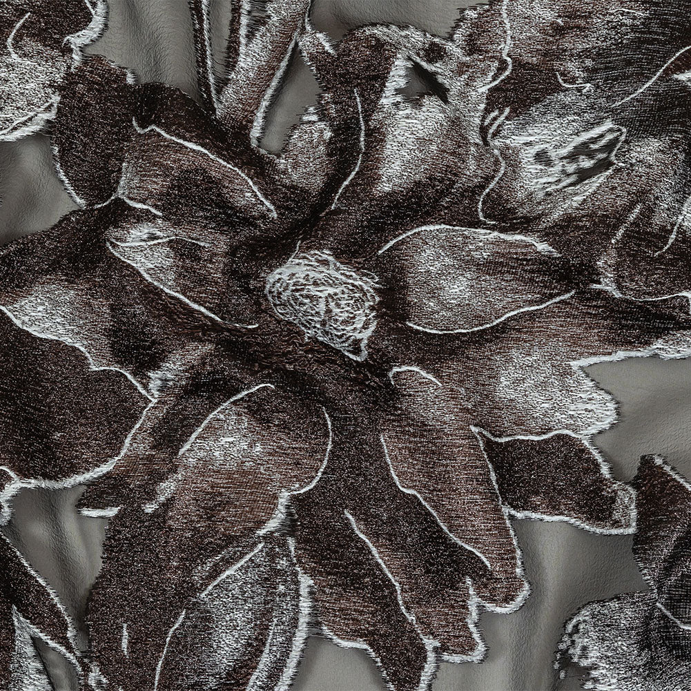 Metallic Black, White and Brown Oversized Flowers Luxury Burnout Brocade - Joann Fabrics