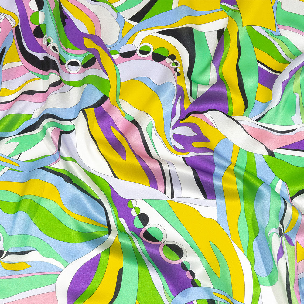 Italian Purple, Green and Yellow Organic Geometry Silk Charmeuse - Joann Fabrics