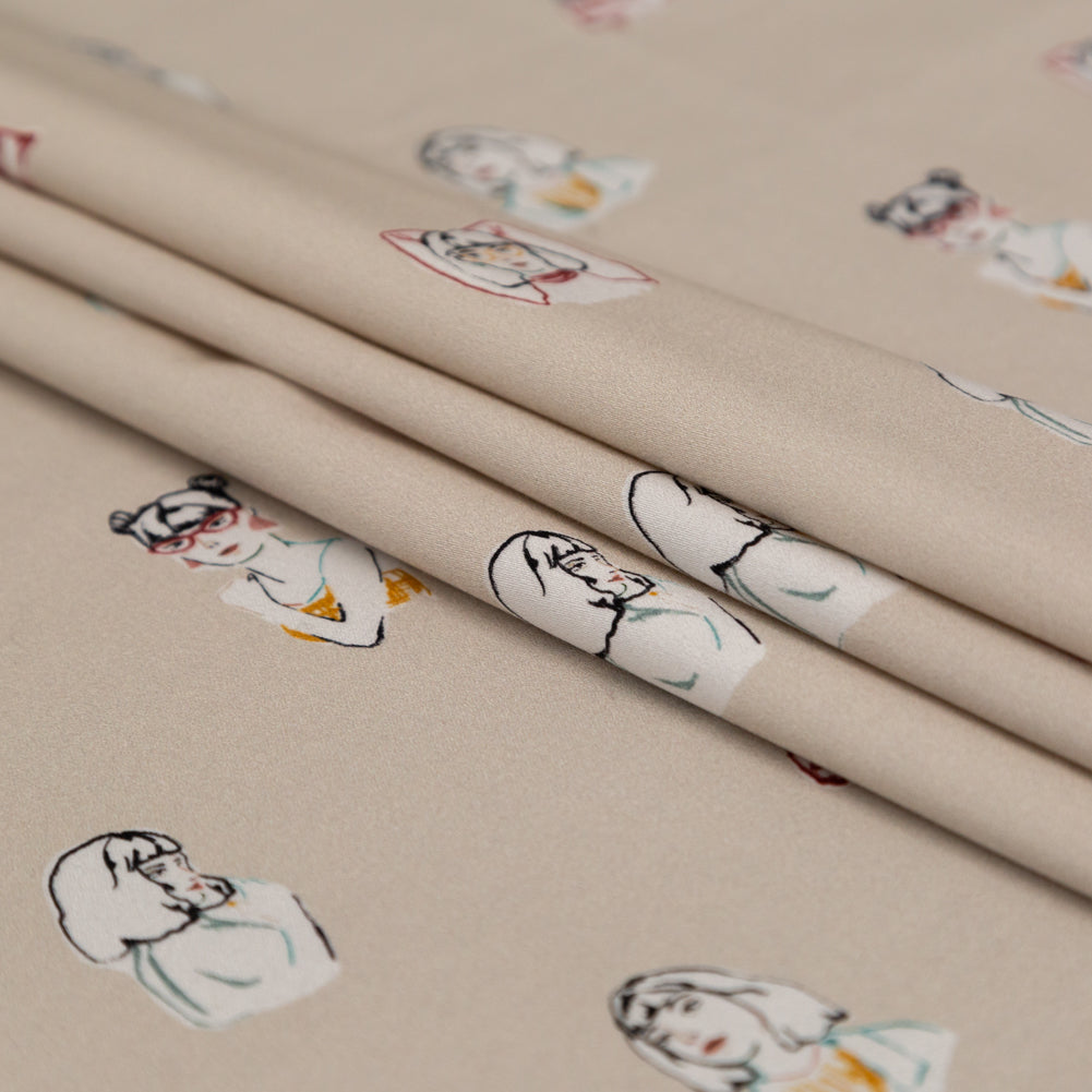 Stretch Cotton Sateen - Beige Faces - Run the World Print - Mood Exclusive Harvest Collection - Joann Fabrics