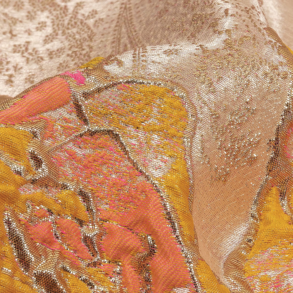 Spicy Mustard, Hot Pink and Metallic Silver Roses Luxury Brocade - Joann Fabrics
