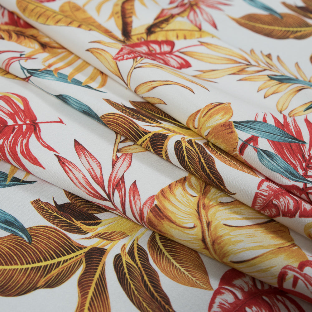 Stretch Cotton Sateen - Red and Yellow Leaves - Vishnu's Tenacity Print - Mood Exclusive Surya Collection - Joann Fabrics