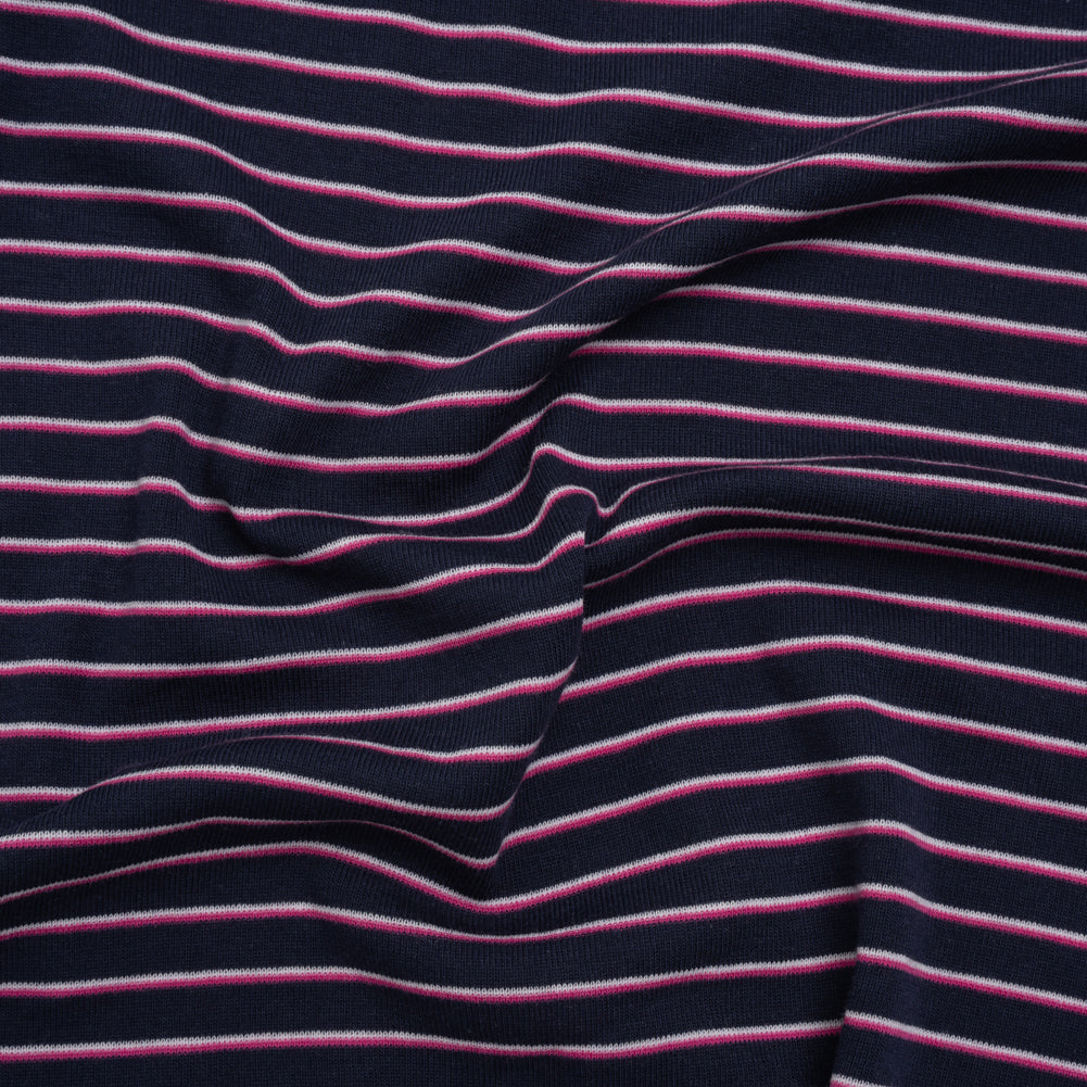 Cotton and Polyester 1x1 Rib Knit - Fuchsia, White and Navy Shadow Stripes - Deadstock - Joann Fabrics
