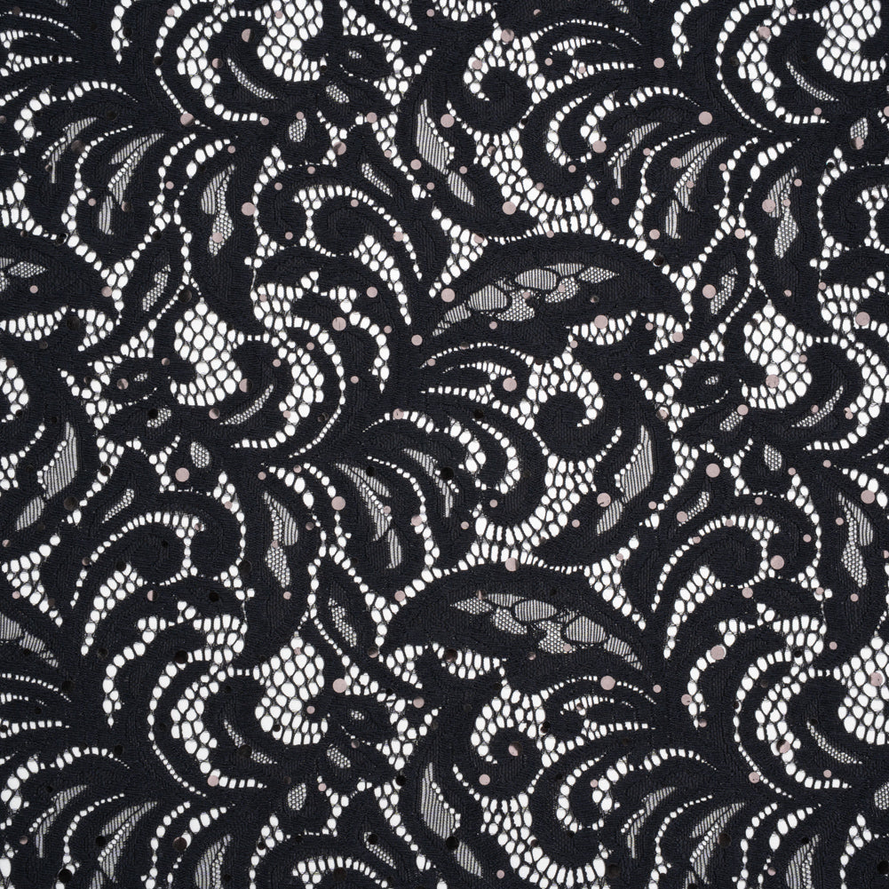 Stretch Raschel Lace with Metallic Spots - Black Fancy Leaves and Flowers - Joann Fabrics