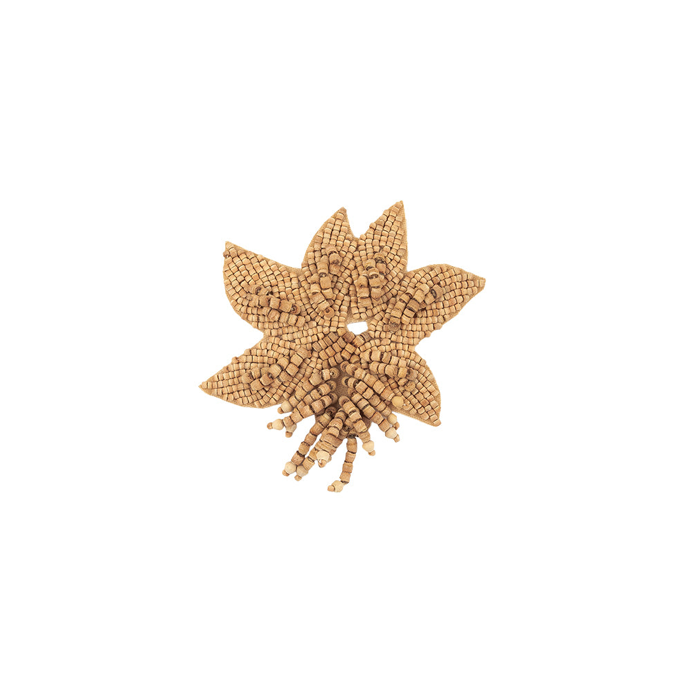 Vintage Light and Natural Wood Beaded Leaf Bouquet Applique - 3