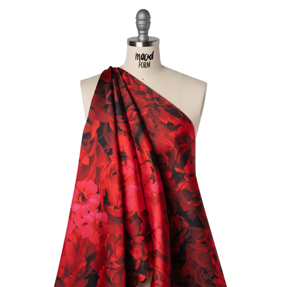 Polyester Mikado Print - Red and Black Roses - Designer Deadstock - Joann Fabrics