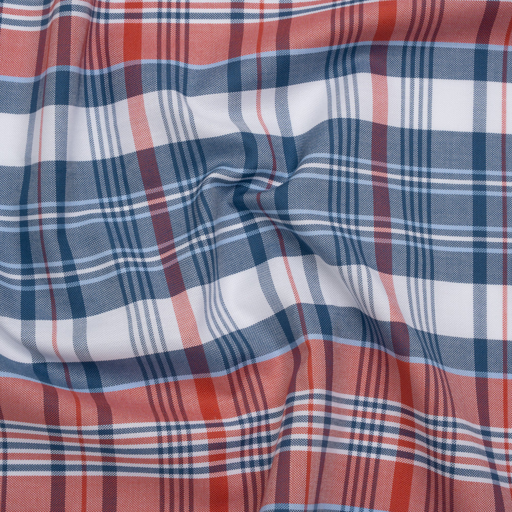 Cotton Oxford Shirting - Classic Blue, Cherry Tomato and White Plaid - Deadstock - Joann Fabrics