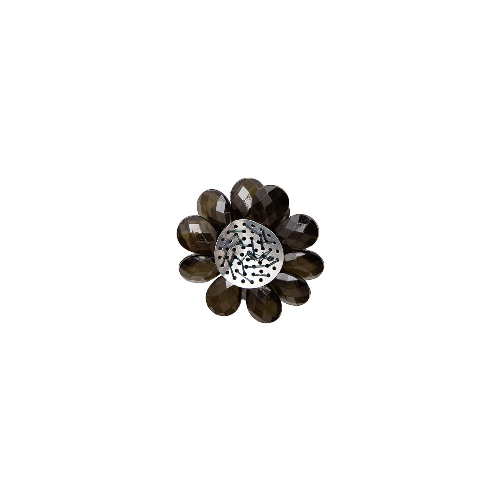 Italian Jet Black Glass Flower Applique/Brooch - 2