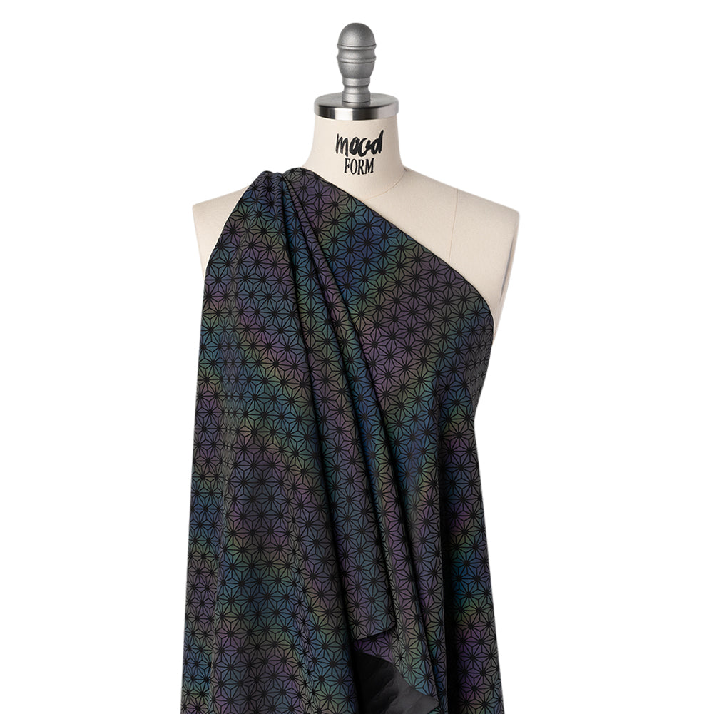 Reflective Print Spandex Knit with 4-Way Stretch - Rainbow and Black Diamond Geometric - Joann Fabrics