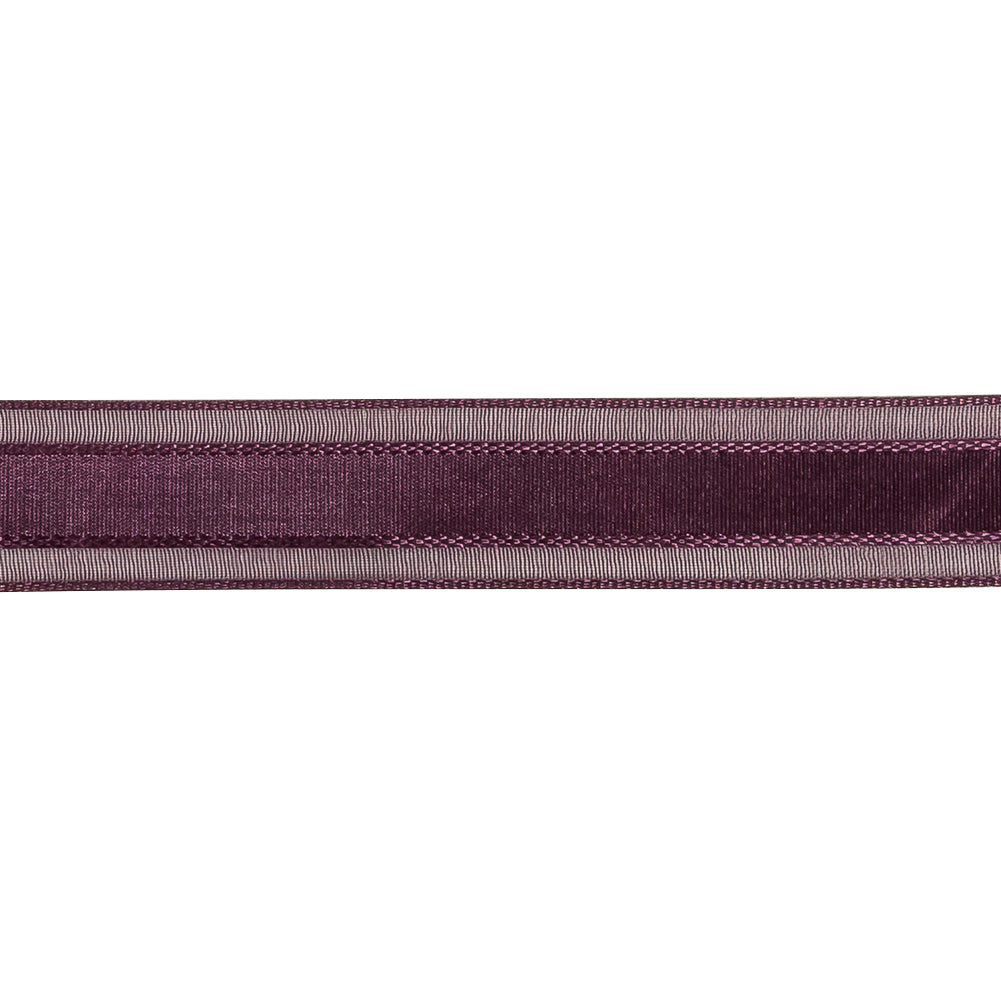 Sunset Purple Woven Ribbon with Sheer Organza Borders - 0.75