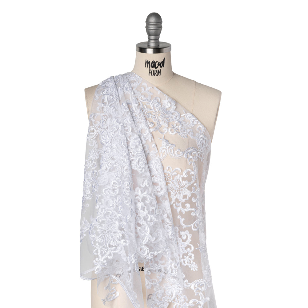 Embroidered Lace Tulle - Bright White Floral Damask - Joann Fabrics