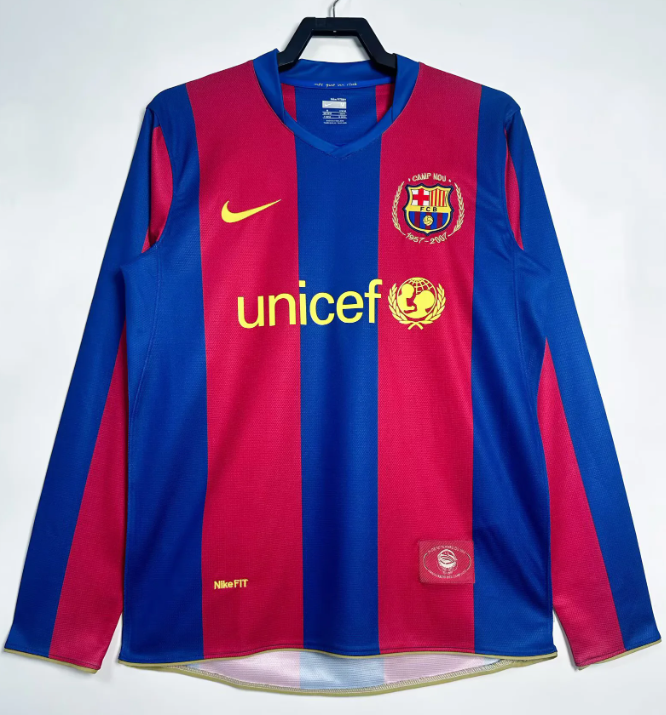 2007/2008 Long Sleeve Retro Barcelona Home Football Shirt 1:1 Thai Quality