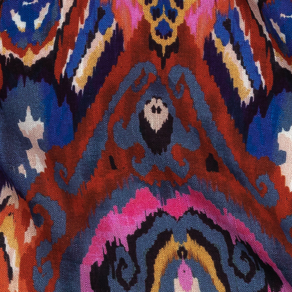 Slubbed Viscose Woven Print - Pink, Purple and Blue Ornate Ikat - Mood Exclusive Wavy Pigmentation - Joann Fabrics