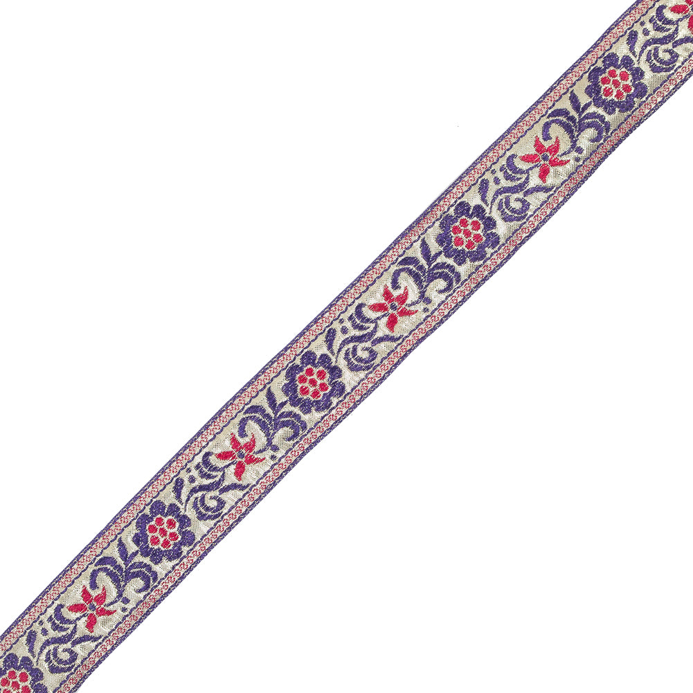 Metallic Gold and Purple Floral Jacquard Ribbon - 1.5