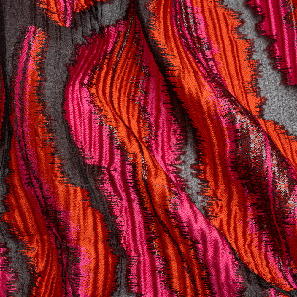 Metallic Red, Pink and Black Abstract Islands Ribbed Burnout Luxury Brocade - Joann Fabrics