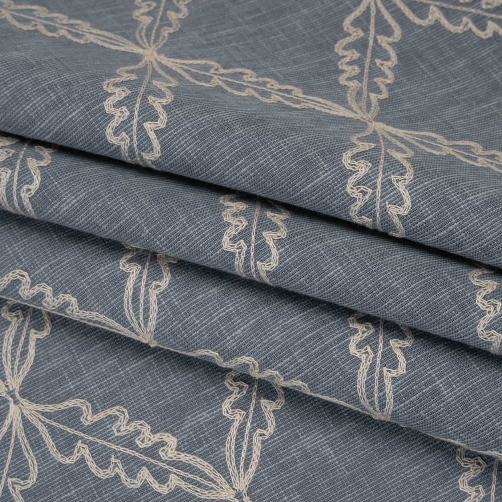 Embroidered Polyester and Cotton Woven - Denim Leaf Diamonds - British Imported - Joann Fabrics