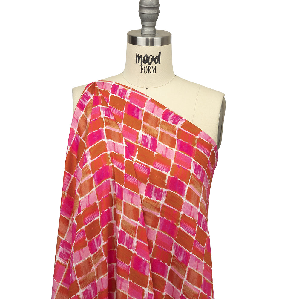 Rayon Challis - Pink Painted Squares - Swatch Me Print - Mood Exclusive Citrus Collection - Joann Fabrics