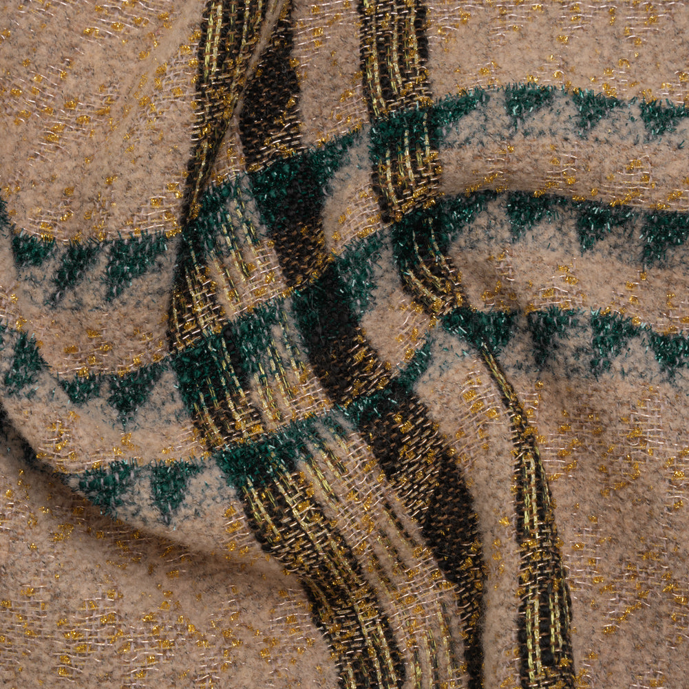 Metallic Wool and Polyester Tweed - Beige, Green and Gold Graphic Plaid - Joann Fabrics