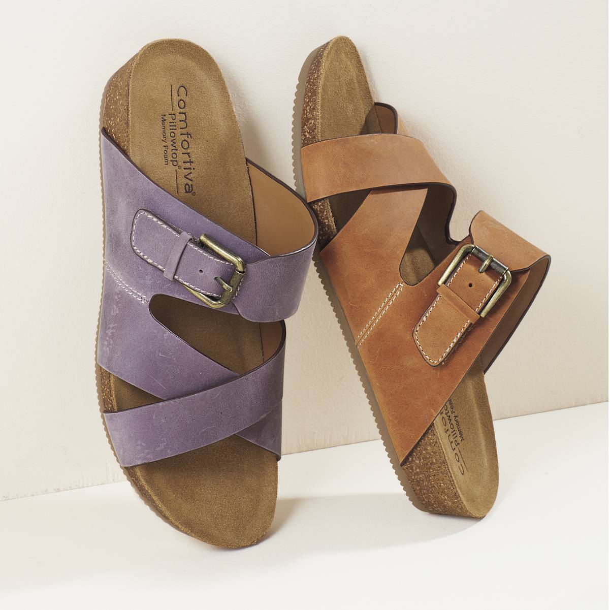 Sofft® Crisscross Leather Slides, Hook-and-Loop Closure, Nonslip Sole - Northstyle Catalog