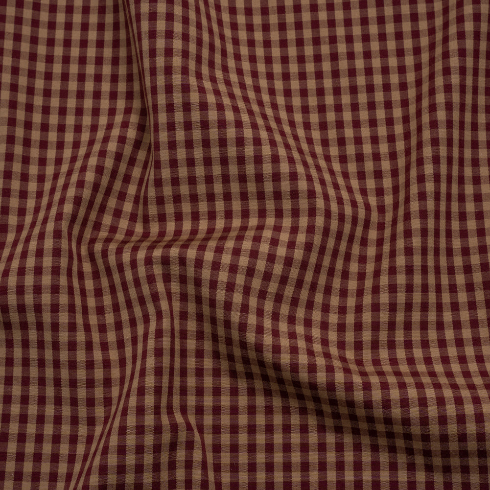 Cotton Shirting - Burgundy and Tan Checks - Deadstock - Joann Fabrics