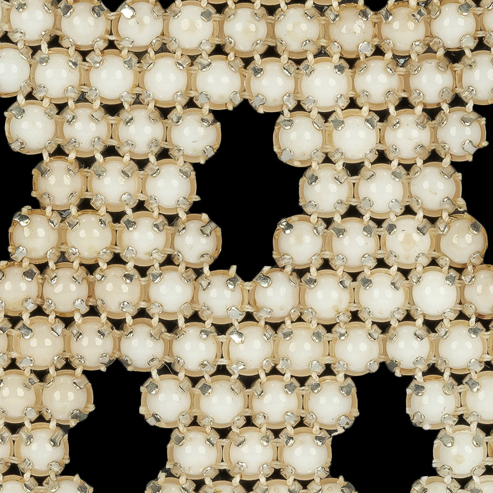 Vintage White Faux Pearl Diamond Collar Applique - 14.25