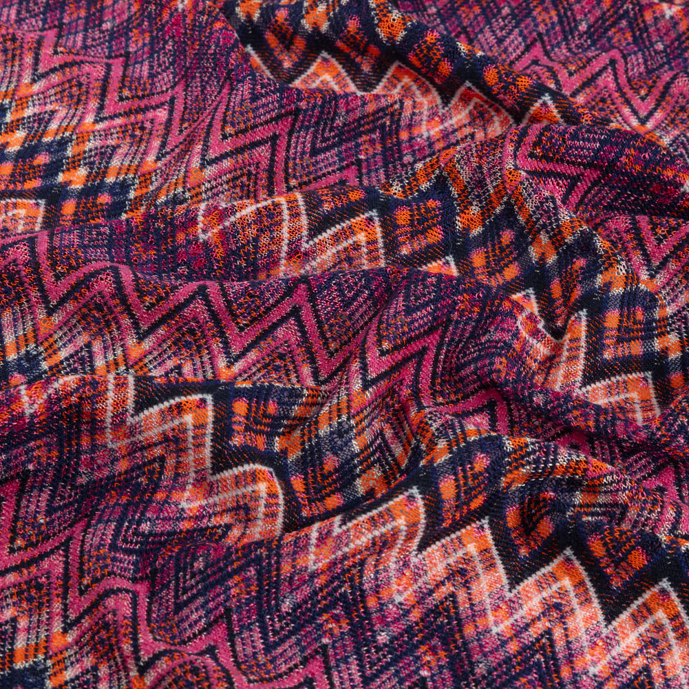 Trina Turk Pink, Navy and Orange Textured Zig Zags Viscose and Polyester Sweater Knit - Joann Fabrics
