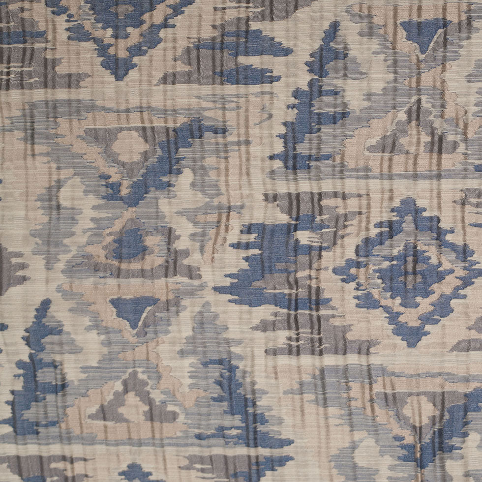 Indian Blue/Beige Ikat-Like Geometric Poly/Cotton Brocade - Joann Fabrics