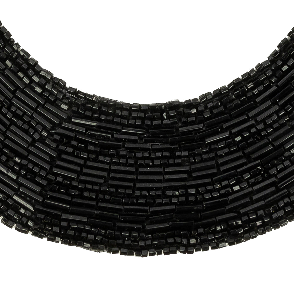 Vintage Black Glass Bugle and Seed Beaded Collar Applique - 7.25