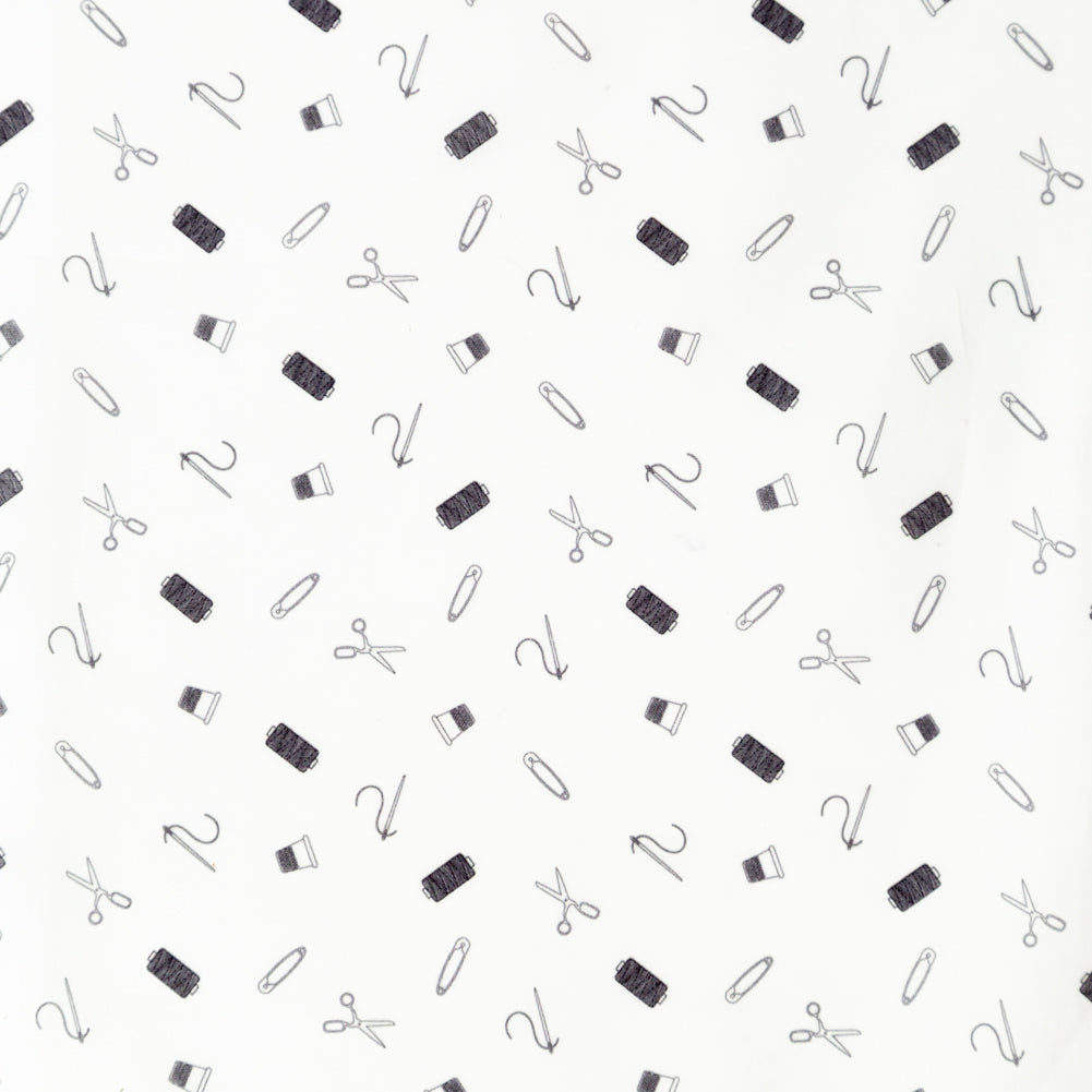 Egyptian Cotton Voile - White and Black Sewing Kit - Small Supplies Print - Mood Exclusive Haberdashery Collection - Joann Fabrics