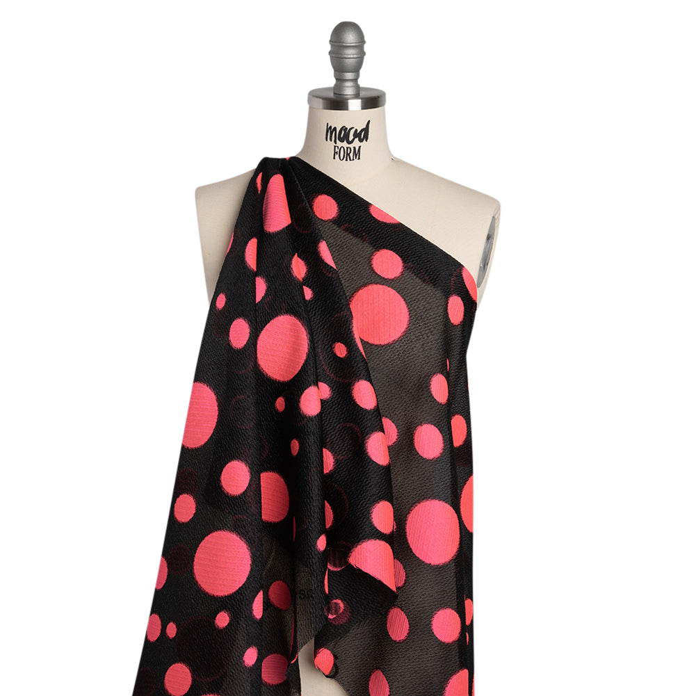 Lightweight Textured Burnout Brocade - Bright Pink and Black Polka Dots - Joann Fabrics