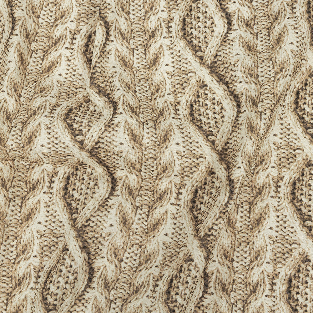 Antique White and Incense Cable Knit Printed Stretch Linen and Rayon Woven - Joann Fabrics