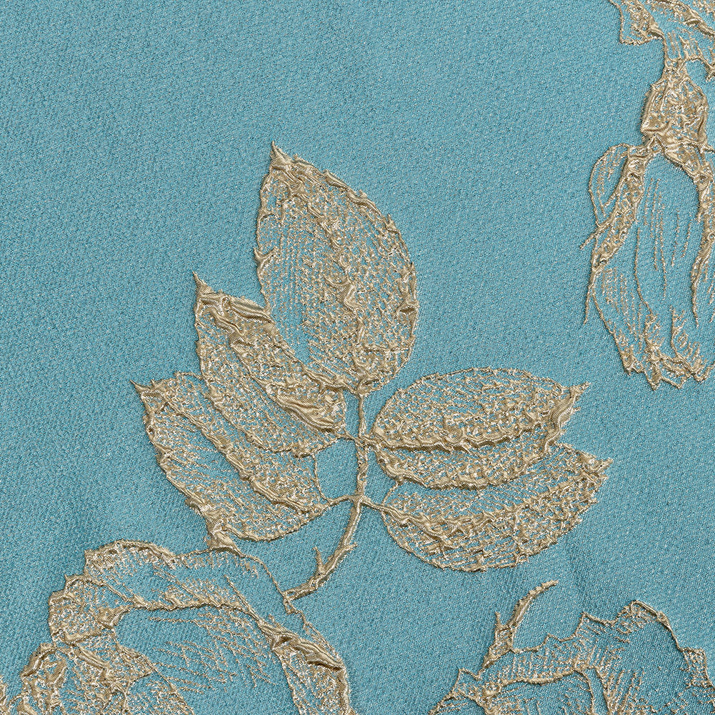 Metallic Gold and Sky Blue Floral Luxury Brocade - Joann Fabrics