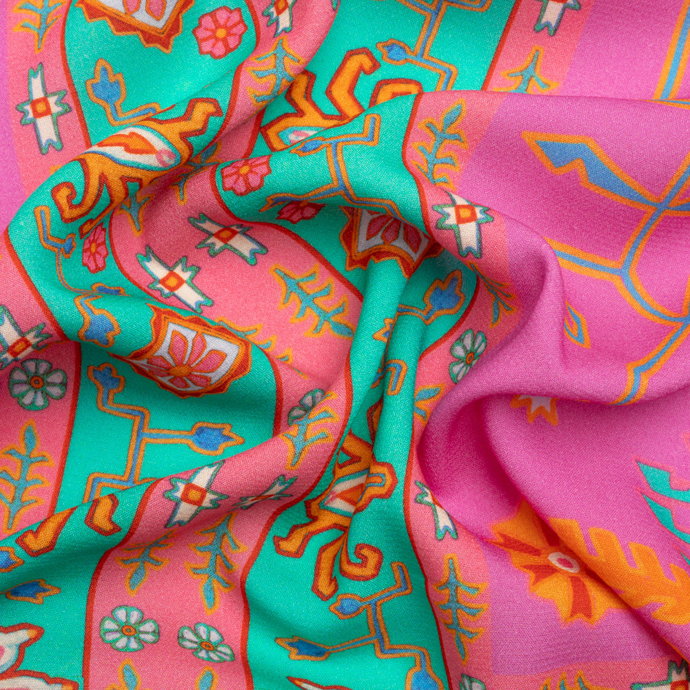 Viscose Crepe Panel - Pink and Turquoise Geometric Floral - Mood Exclusive Pasadena Ballerina - Joann Fabrics