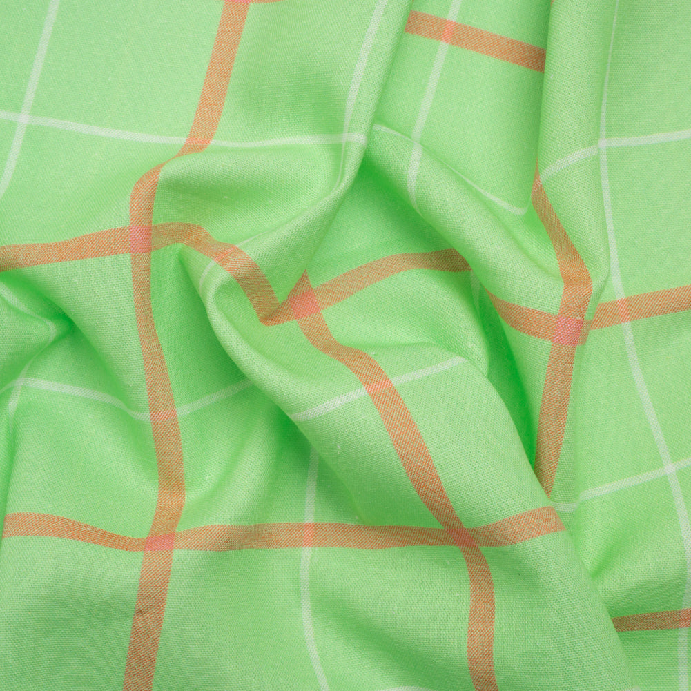 Linen and Rayon Woven Print - Lime Green and Orange Plaid - Mood Exclusive Guest List - Joann Fabrics