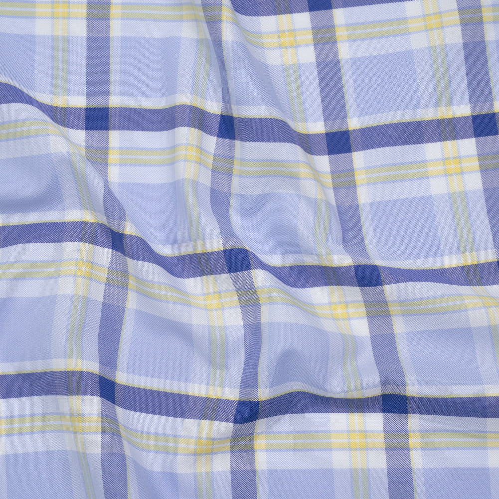 Cotton Oxford Shirting - Sky Blue, Cobalt and Yellow Plaid - Deadstock - Joann Fabrics
