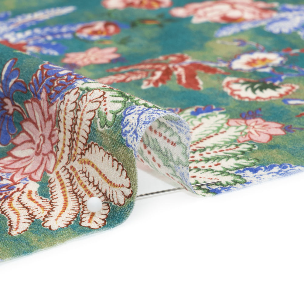 Crinkled Cotton Gauzy Woven Print - Forest Green, Red and Blue Floral - Mood Exclusive Derbyshire Stroll - Joann Fabrics