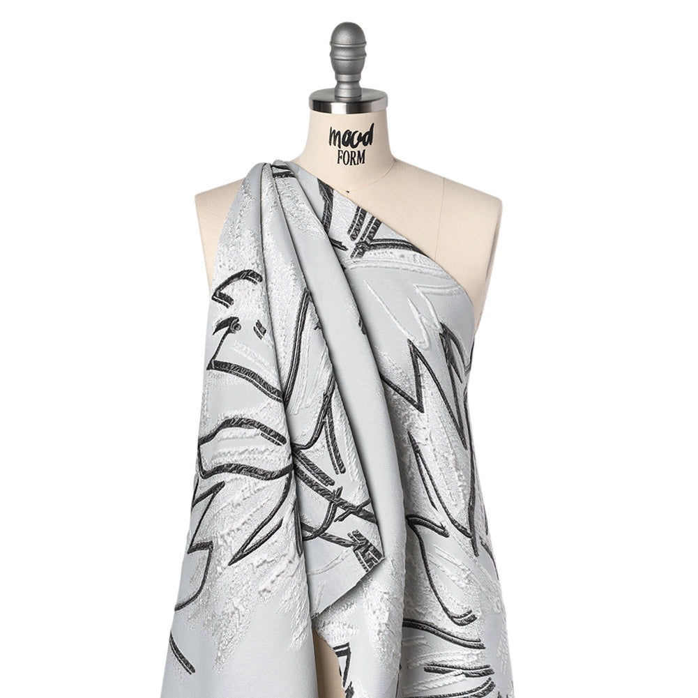 Metallic Polyester and Acetate Brocade - Silver, Charcoal and White Abstracted Flower Outlines - Joann Fabrics