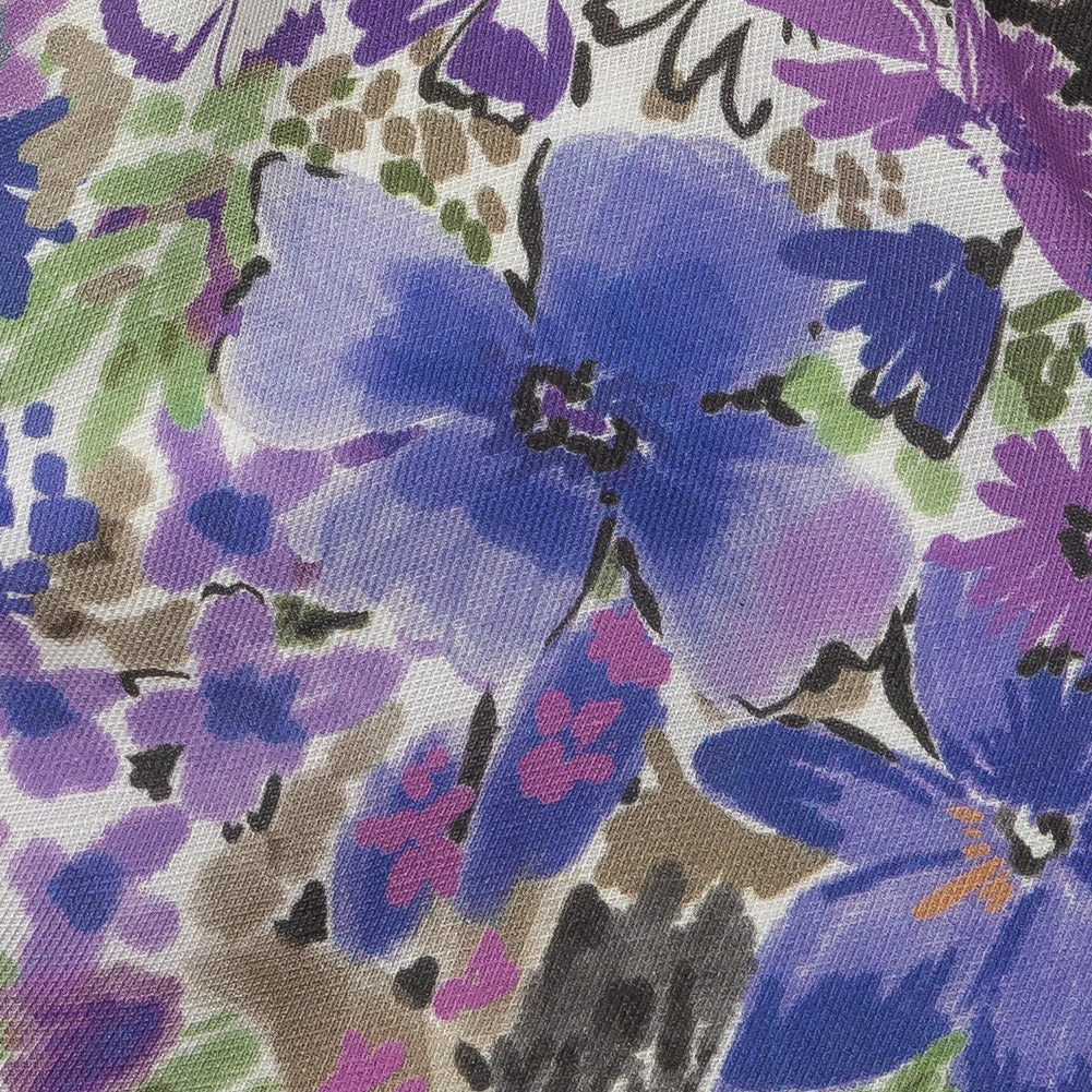 Viscose and Linen Twill Print - Violet Floral - Mood Exclusive Sketchbook Conservatory - Joann Fabrics
