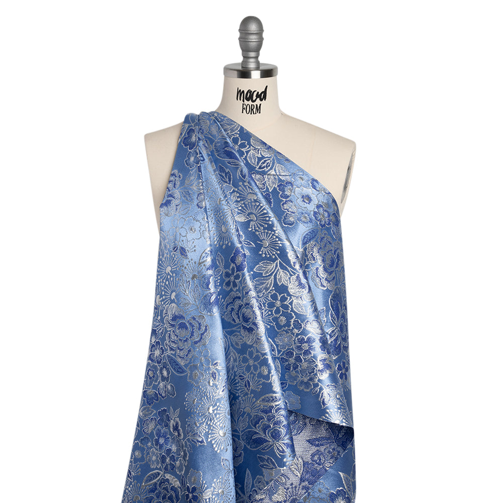 Metallic Brocade - Sky Blue, Royal Blue and Silver Flower Garden - Joann Fabrics