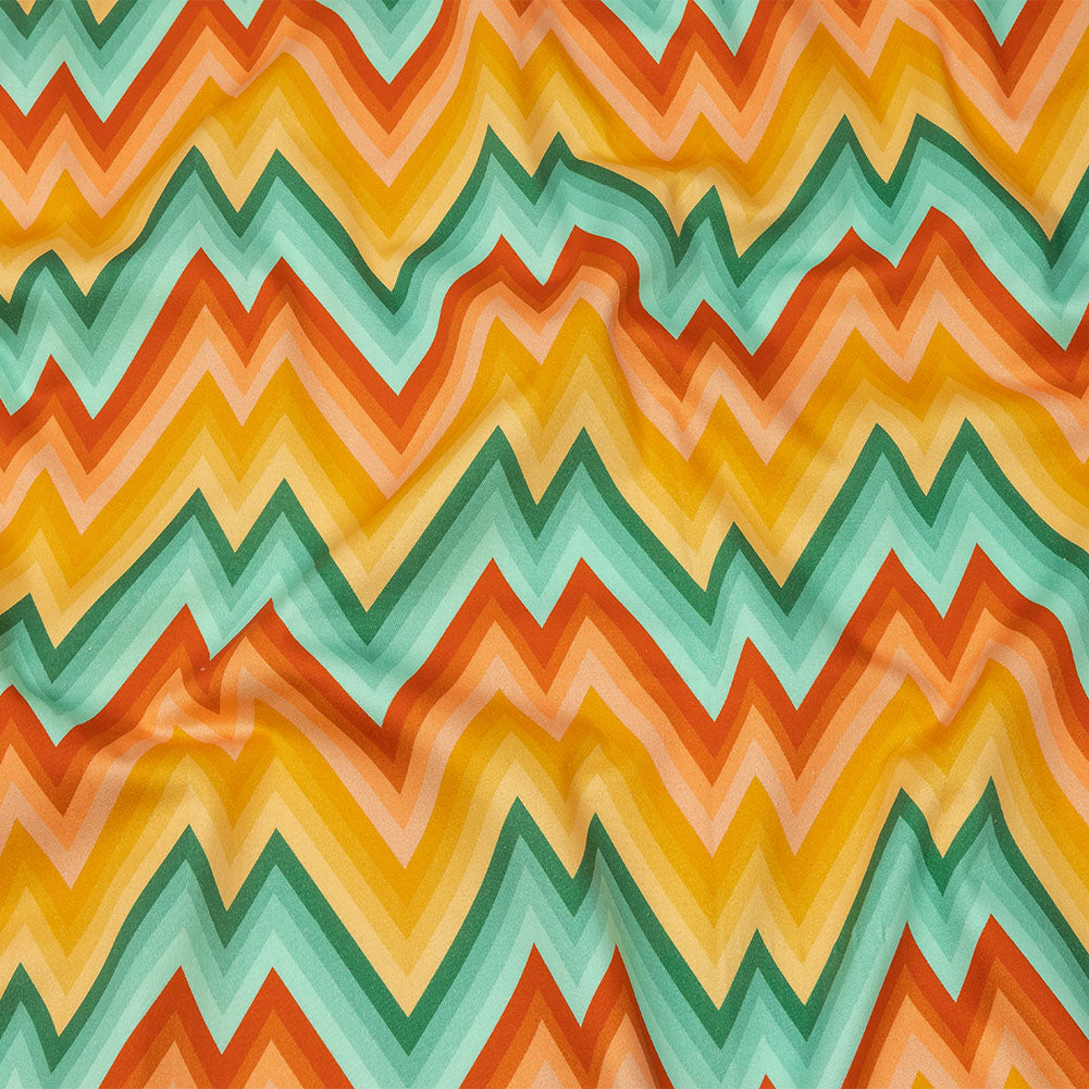 Stretch Cotton Sateen - Teal and Yellow Zig Zags - Sweet Vibes Print - Mood Exclusive Groove Collection - Joann Fabrics