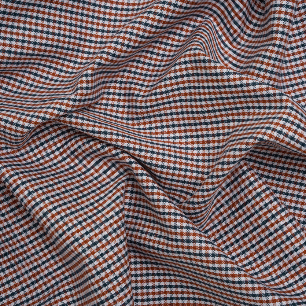 Cotton Oxford Shirting - Burnt Orange, Navy and White Tattersall Check - Deadstock - Joann Fabrics