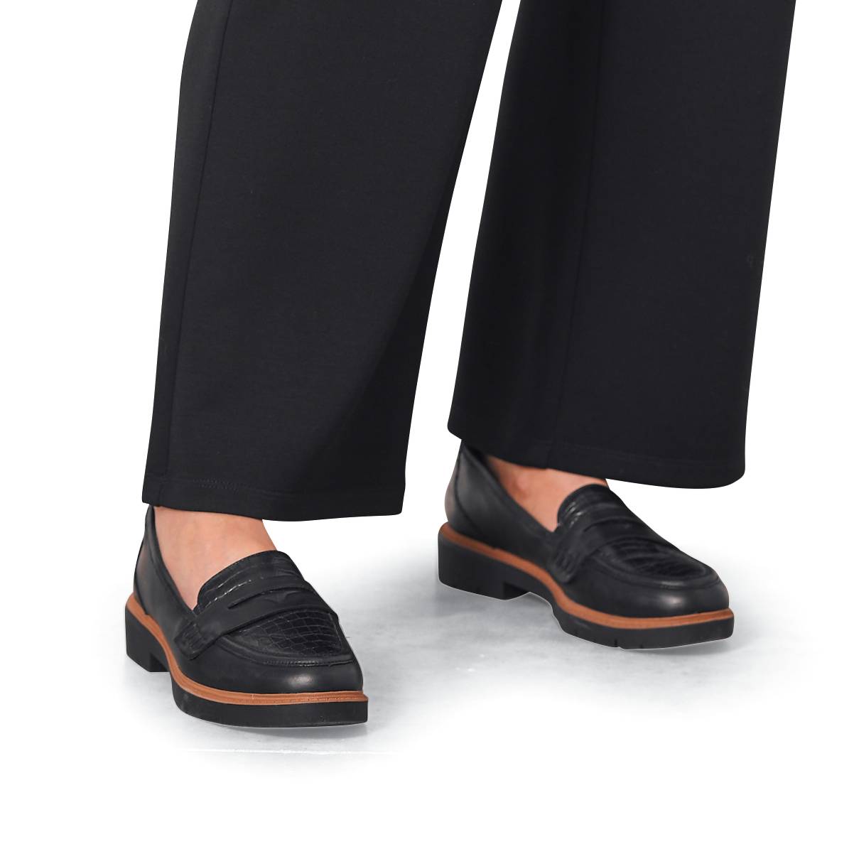 Clarks® Embossed Leather Loafers, Croc, Black - Northstyle Catalog
