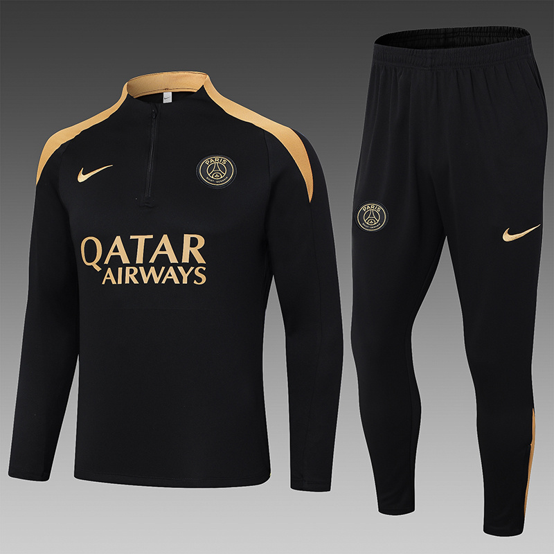 2024/2025 Psg Paris Saint-Germain Half-Pull Training Suit Black-Yellow Collar Set