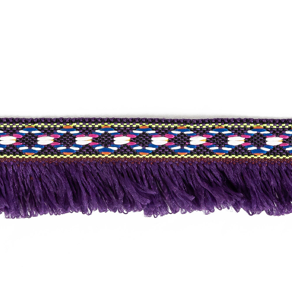 Multicolored and Imperial Purple Tribal Brushed Fringe Trim - 1.125