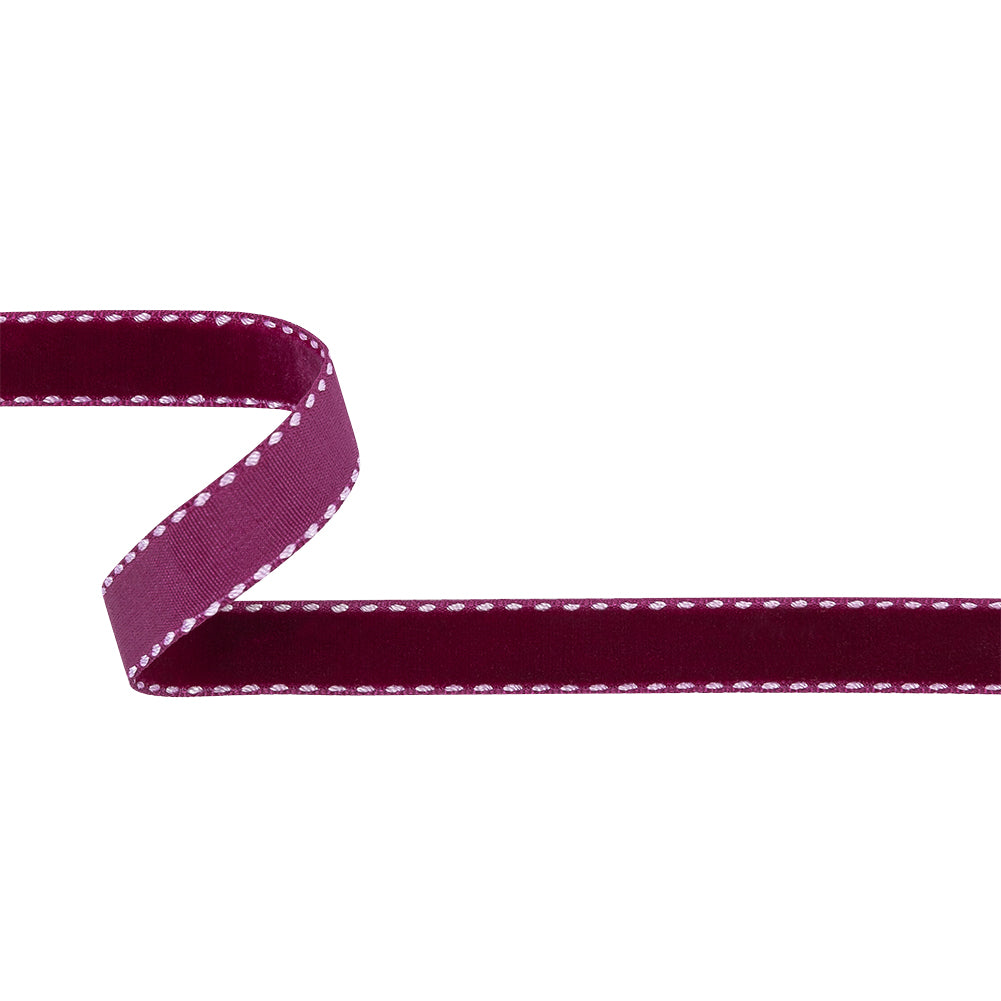Faded Red and White Side-Stitched Velvet Ribbon - 0.5